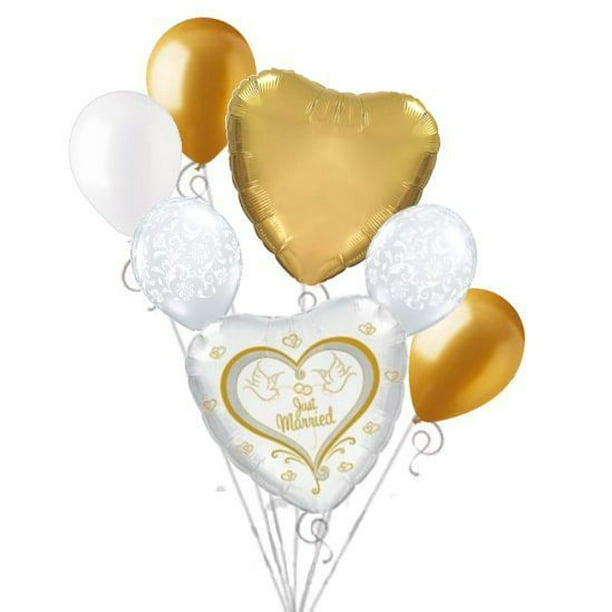 with white writing 12" HELIUM QUALITY PEARLISED BALLOONS 30 JUST MARRIED WHITE